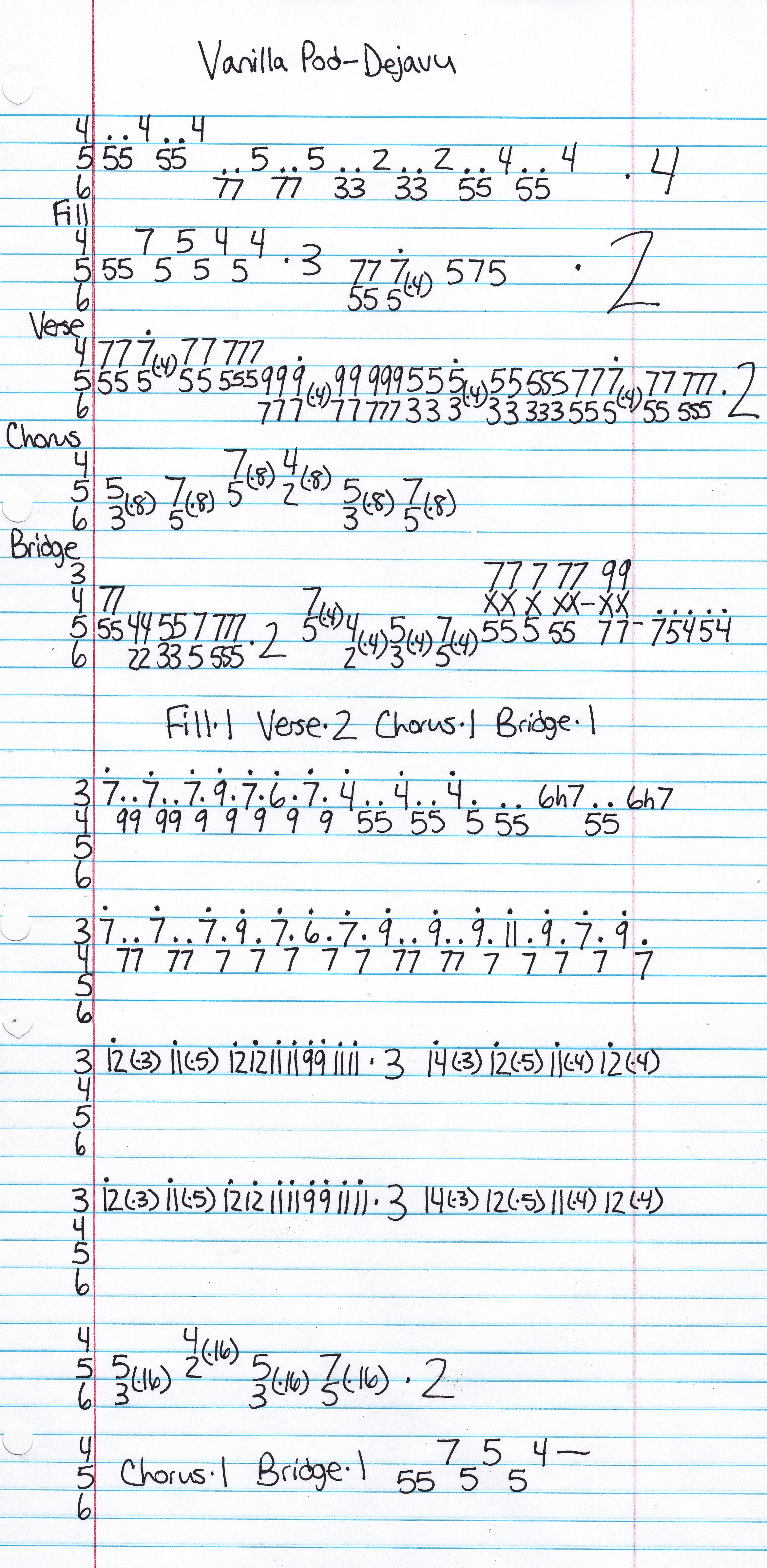 High quality guitar tab for Dejavu by Vanilla Pod off of the album Surrounded By Idiots. ***Complete and accurate guitar tab!***